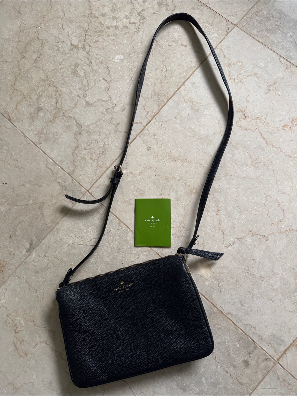 kate spade Black Pebbled Leather Crossbody with Gold Logo